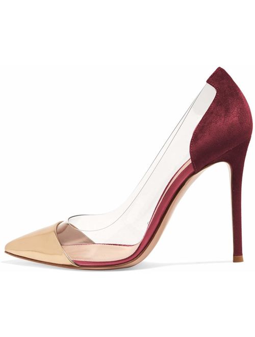 FSJ Women Elegant Stiletto Clear Pumps High Heels Slip On Sandals Party Wedding Dress Shoes Size 4-15 US