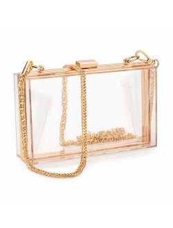 Women Acrylic Clear Clutch Transparent Crossbody Purse Evening Bag Sport Events Stadium Approved Chain Strap