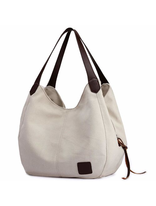 DOURR Women's Multi-pocket Shoulder Bag Fashion Cotton Canvas Handbag Tote Purse