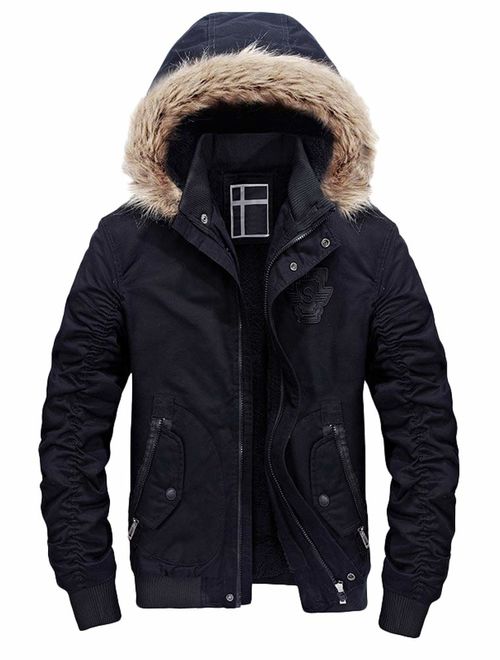 Lavnis Men's Winter Denim Hooded Jacket Slim Fit Casual Jacket Button Down Distressed Jeans Coats Outwear