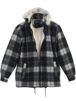 Mens Sherpa Lined Flannel Jacket with Removable Hood