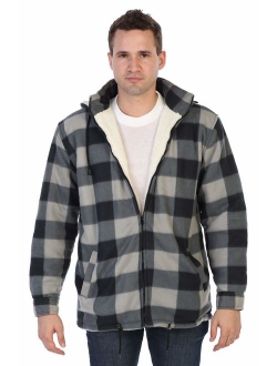 Mens Sherpa Lined Flannel Jacket with Removable Hood