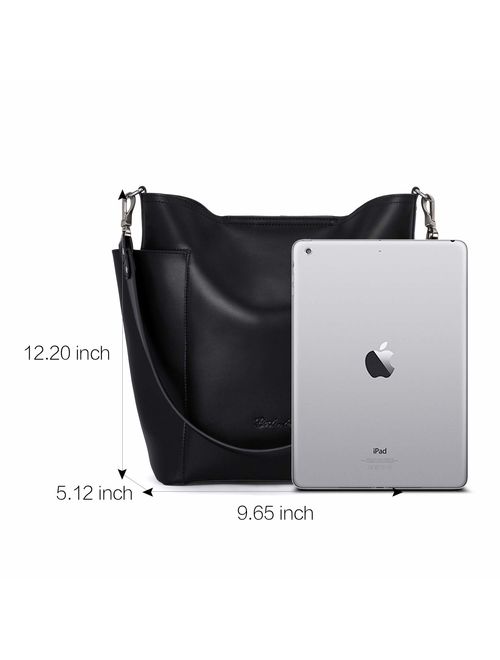 BOSTANTEN Genuine Leather Handbag Designer Hobo Shoulder Bucket Bags Tote Purses and Handbags Set with Clutch Purses