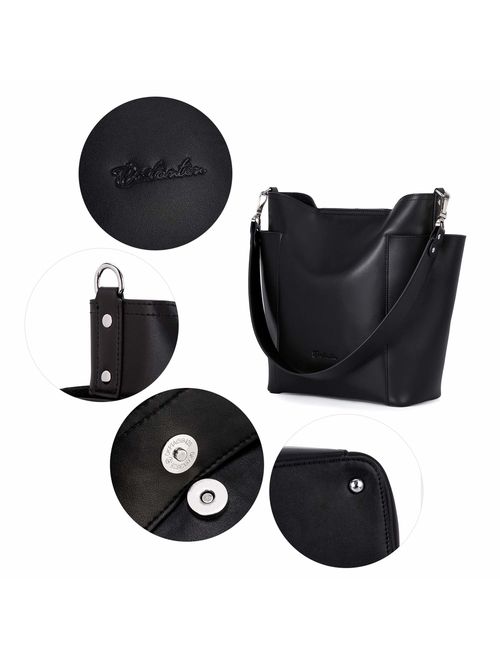 BOSTANTEN Genuine Leather Handbag Designer Hobo Shoulder Bucket Bags Tote Purses and Handbags Set with Clutch Purses