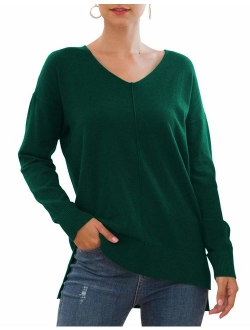 Jouica Women's Casual Lightweight V Neck Batwing Sleeve Knit Top Loose Pullover Sweater