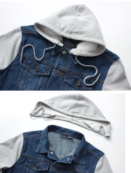 PASOK Men's Denim Hoodie Jacket Casual Full Zip Trucker Jacket Jean Coat