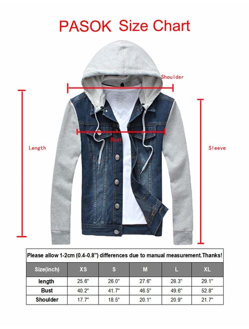 PASOK Men's Denim Hoodie Jacket Casual Full Zip Trucker Jacket Jean Coat