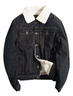 Lentta Men's Vintage Relax Fit Thick Fleece Sherpa Lined Denim Jean Jacket Coat