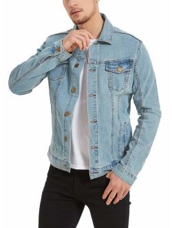 Plaid&Plain Men's Denim Trucker Jacket Men's Slim Fit Jean Jacket Stretch