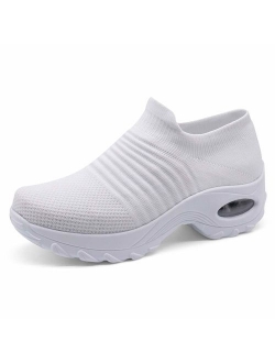 HKR Womens Walking Tennis Shoes Slip On Light Weight Mesh Platform Air Sneakers