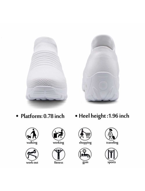 HKR Womens Walking Tennis Shoes Slip On Light Weight Mesh Platform Air Sneakers