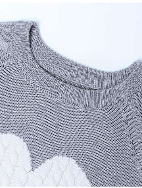 shermie Women's Pullover Sweaters Long Sleeve Crewneck Cute Heart Knitted Sweaters