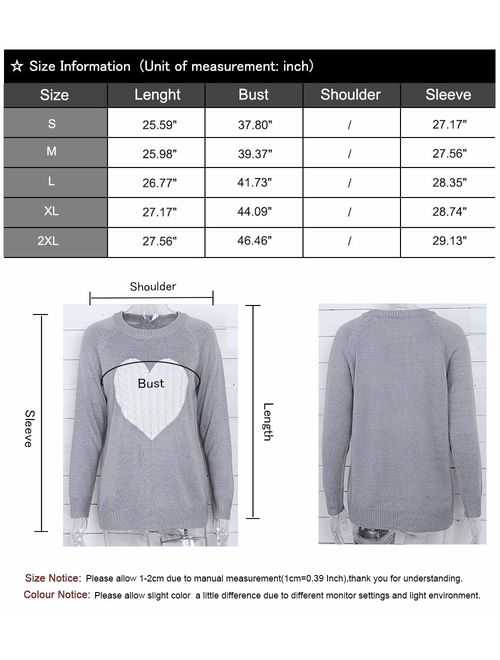 shermie Women's Pullover Sweaters Long Sleeve Crewneck Cute Heart Knitted Sweaters