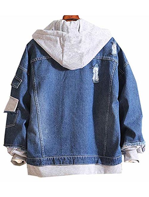 mens denim jacket with sweatshirt sleeves