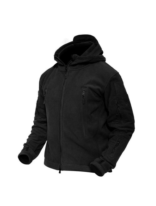 MAGCOMSEN Men's Hooded Fleece Jacket Multi-Pockets Warm Military Tactical Jacket
