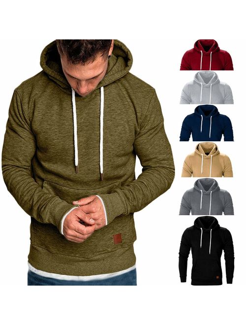 LUCAMORE Mens's Autumn Winter Solid Long Sleeve Hoodies Workout Slim Fit Hooded Sweatshirts Tracksuits