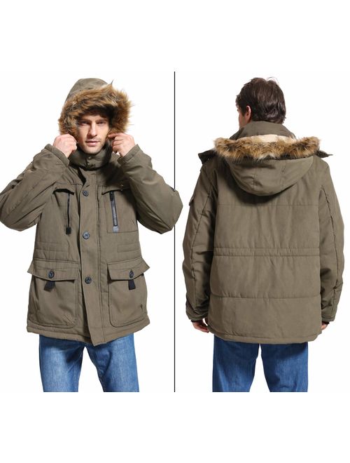 Men/'s Hooded Parka Coat Warm Jacket Military Coat Faux Fur Collar Pocket Winter
