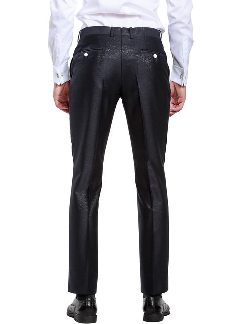 HBDesign Mens Business Fashion Slim Fit Flat Straight Shiny Black Iron Free Pants