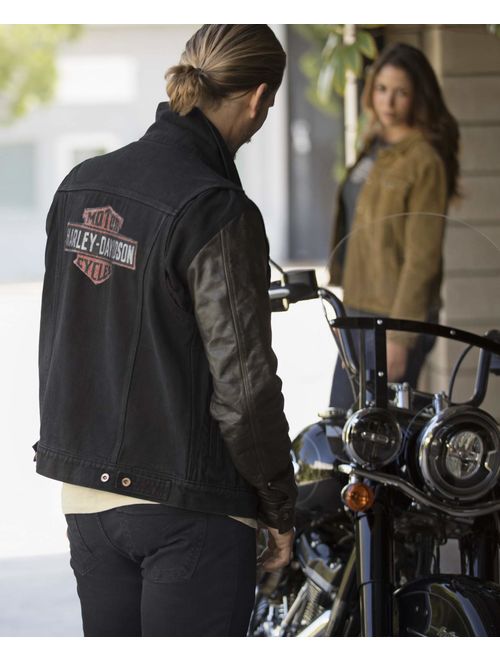 Harley Davidson Harley-Davidson Men's Leather Sleeve Slim Fit Denim Jacket, Black