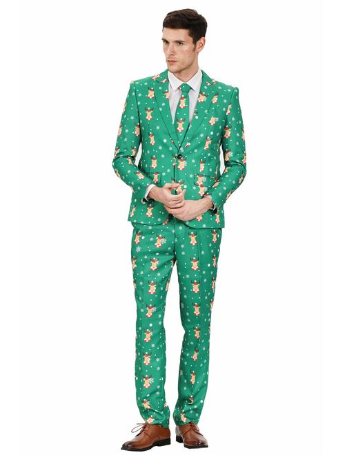 MAGE MALE Men's Ugly Christmas Suits in Different Prints The Lumberjack Party Suit Include Jacket Pants & Tie