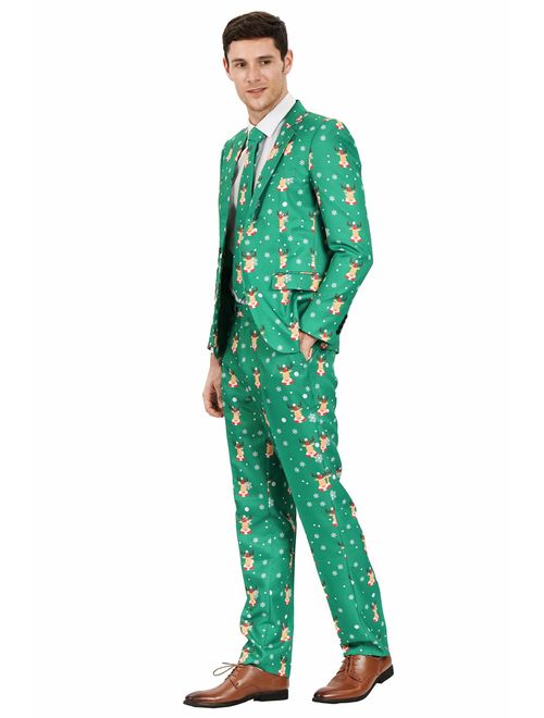 MAGE MALE Men's Ugly Christmas Suits in Different Prints The Lumberjack Party Suit Include Jacket Pants & Tie