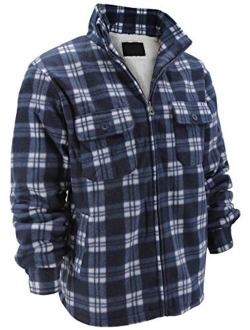 Men's Heavyweight Flannel Zip Up Fleece Lined Plaid Sherpa Hoodie Jacket