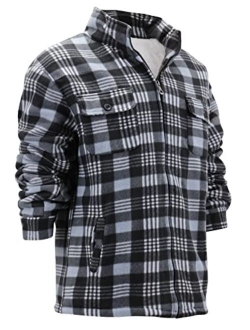 Men's Heavyweight Flannel Zip Up Fleece Lined Plaid Sherpa Hoodie Jacket
