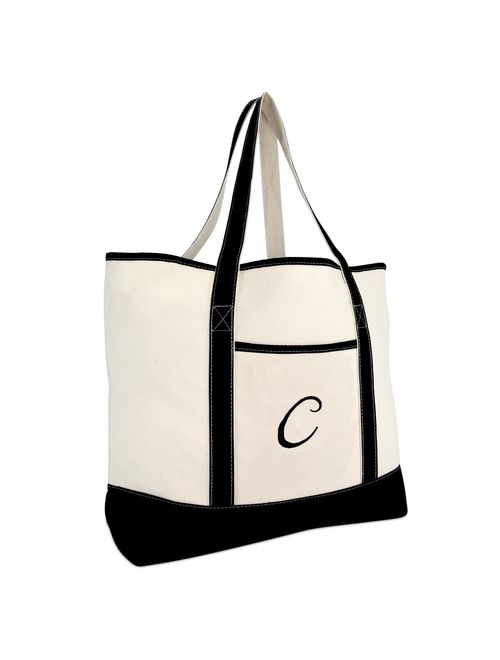 DALIX Monogram Bag Personalized Totes For Women Open Top Black Letter A-Z