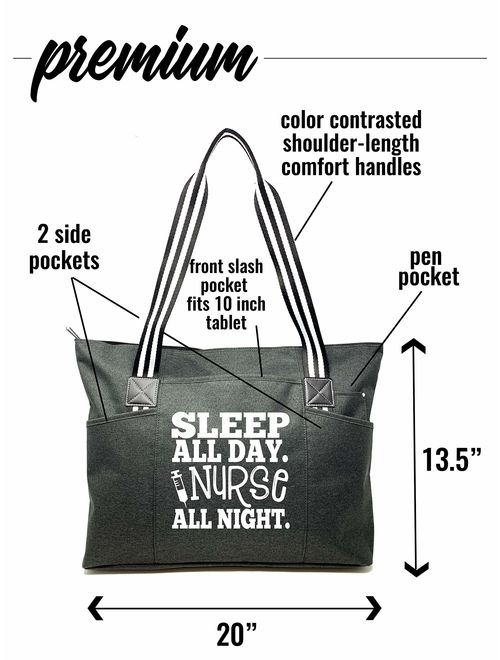 Large Nursing Zippered Tote Bags with Pockets for Nurses - Perfect for Work, Gifts for CNA, RN, Nursing Students