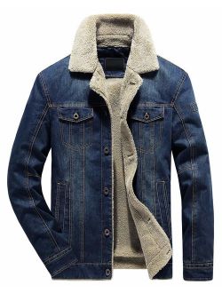 Men's Classic Button Front Rugged Sherpa Lined Denim Trucker Jackets