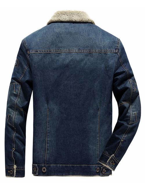 chouyatou Men's Classic Button Front Rugged Sherpa Lined Denim Trucker Jackets
