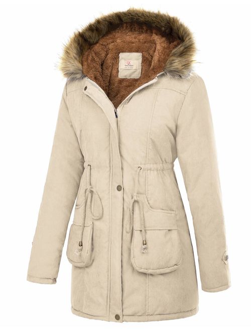 GRACE KARIN Womens Hooded Warm Winter Thicken Fleece Lined Parkas Long Coats