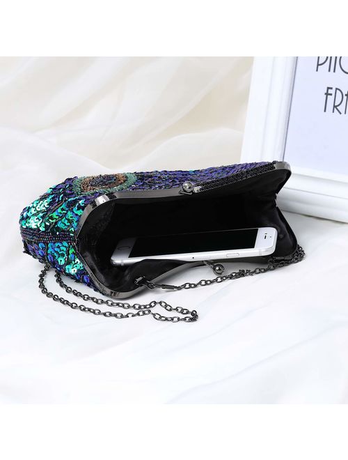 BABEYOND 1920s Flapper Peacock Clutch Gatsby Sequined Evening Handbag Beaded Bag