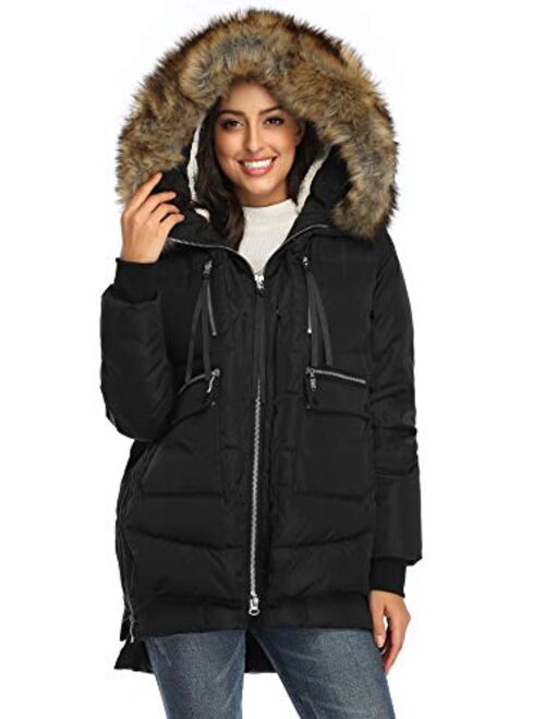 FADSHOW Women's Winter Down Jackets Long Down Coats Warm Parka with Hood