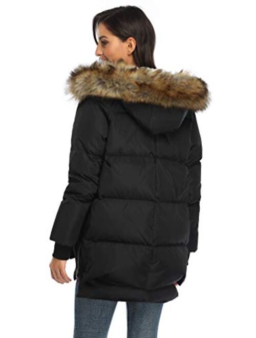 FADSHOW Women's Winter Down Jackets Long Down Coats Warm Parka with Hood