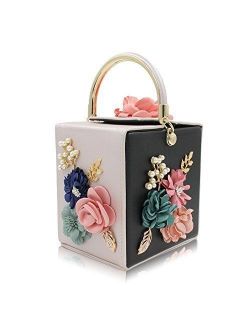 Evening Clutch Bag for Women Floral Square Box Evening Bags Crossbody Shoulder handBags Flower Wedding Clutch Purse