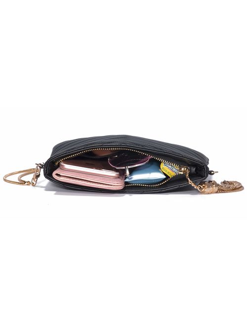 Women Clutch Purse Crossbody Evening Bags with Faux Leather Chain Wristlet Strap