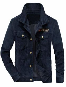 Lavnis Men's Corduroy Trucker Jacket Casual Stand Collar Button Down Fleece Denim Jacket