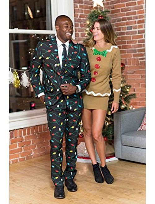 Tipsy Elves Men's Christmas Suit String of Lights Blazer+Tie and Pants (Sold Separately)