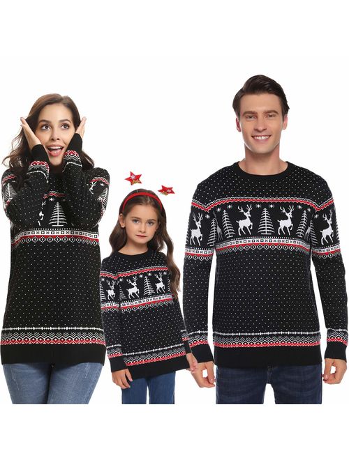 Dad,Mom,Kids Abollria Christmas Sweater for Family Matching Ugly Christmas Reindeer Knitted Sweater Pullover