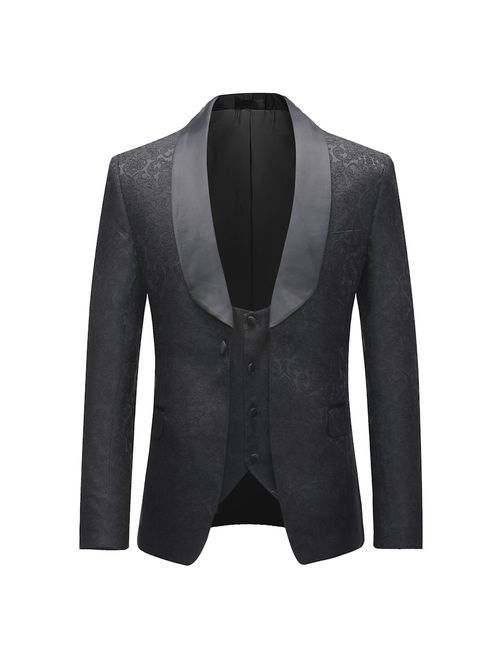 Boyland Mens 3 Pieces Tuxedos Vintage Groomsmen Wedding Suit Complete Outfits(Jackets+Vest+Trousers) Prom Formal Tuxedo Suit