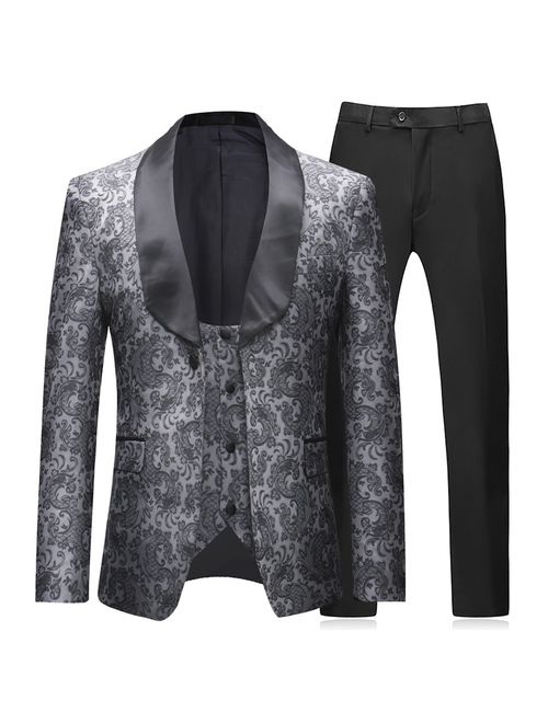 Boyland Mens 3 Pieces Suits Slim Fit Gentle Notched Lapel Two Buttons Closure Blazer Tux Vest Trousers Grey