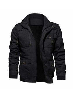 TACVASEN Men's Jacket-Casual Winter Cotton Military Jacket Thicken Hooded Cargo Coat