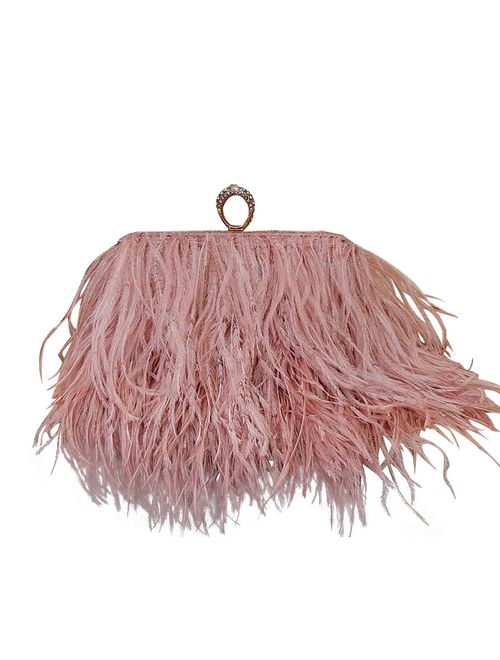 Zakia Women's Real Natural Ostrich Feather Tote Evening Dress Bag Shoulder Bag Party Money Bag Wallet Clutch