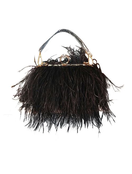 Zakia Women's Real Natural Ostrich Feather Tote Evening Dress Bag Shoulder Bag Party Money Bag Wallet Clutch