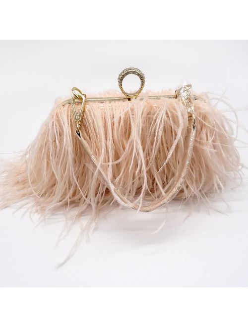 Zakia Women's Real Natural Ostrich Feather Tote Evening Dress Bag Shoulder Bag Party Money Bag Wallet Clutch