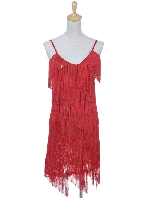 Anna Kaci Anna-Kaci Womens Fringe Sequin Strap Backless 1920s Flapper Party Mini Dress