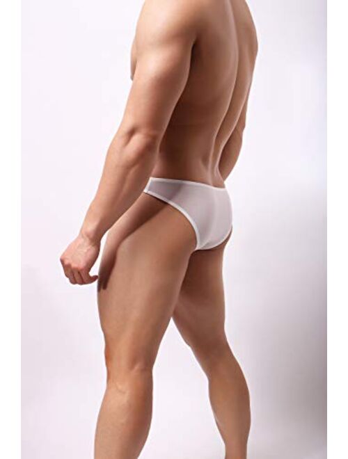 TESOON Men's Sexy Lingerie Low Rise Ice Silk Bikini Briefs Underwear Open Front Sheer Panties