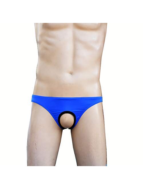 TESOON Men's Sexy Lingerie Low Rise Ice Silk Bikini Briefs Underwear Open Front Sheer Panties