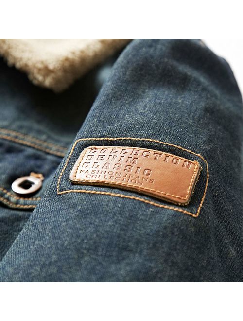 Omoone Men's Button Up Vintage Sherpa Fleece Lined Denim Biker Jacket Jean Coat